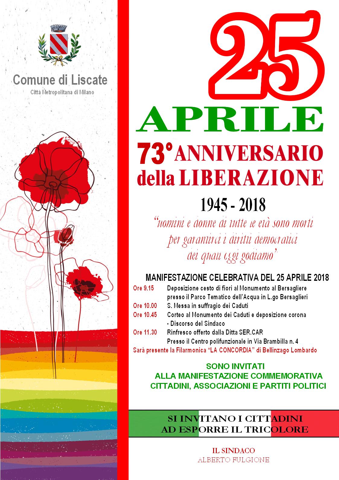 Manifesto celebrazioni 25 aprile 2018